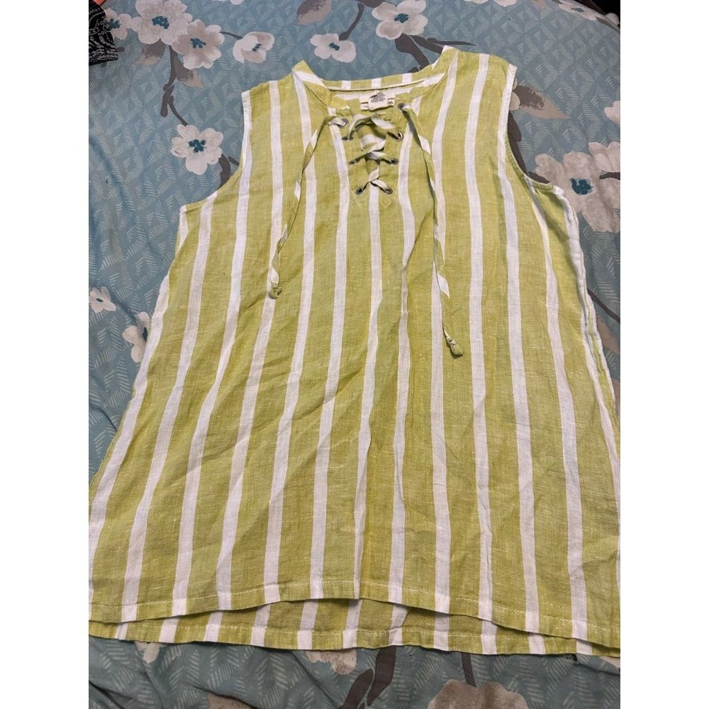 6 FOR $10 Green striped medium Tank Top